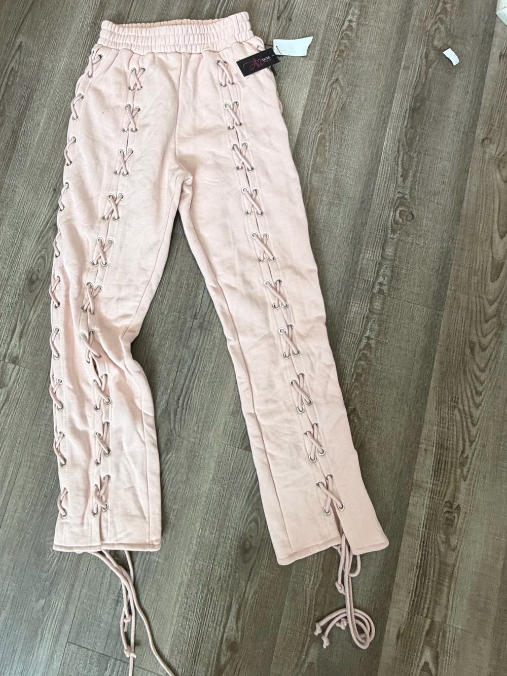 Luxe Pink Lace-Up Track Pants